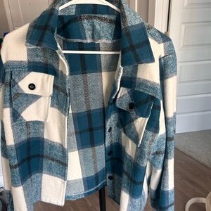 Plaid Blue and White Women's Jacket
